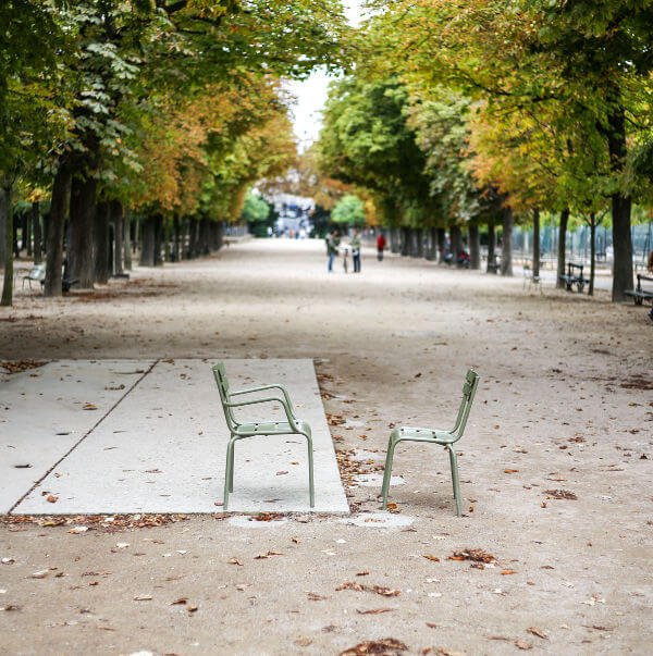 Two lonely empty chairs facing each other